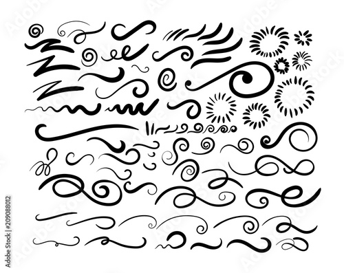 Set of Swashes, swoops, scribbles, and squiggles for typography emphasis. Vector illustration. Isolated on white background photo