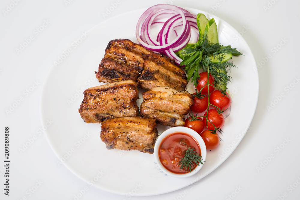 grilled meat on a white background