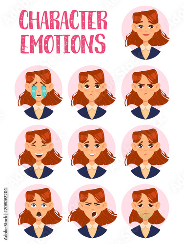 Woman or lady, girl faces with emotions