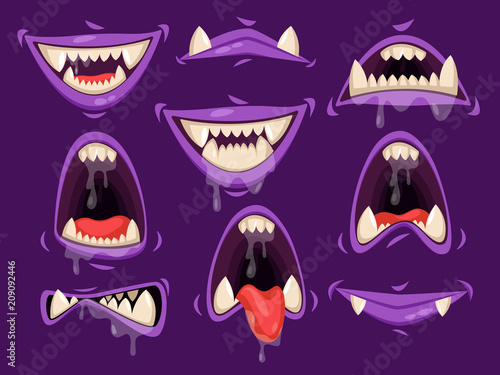 Vampire mouth with scary emotions. Monster jaw