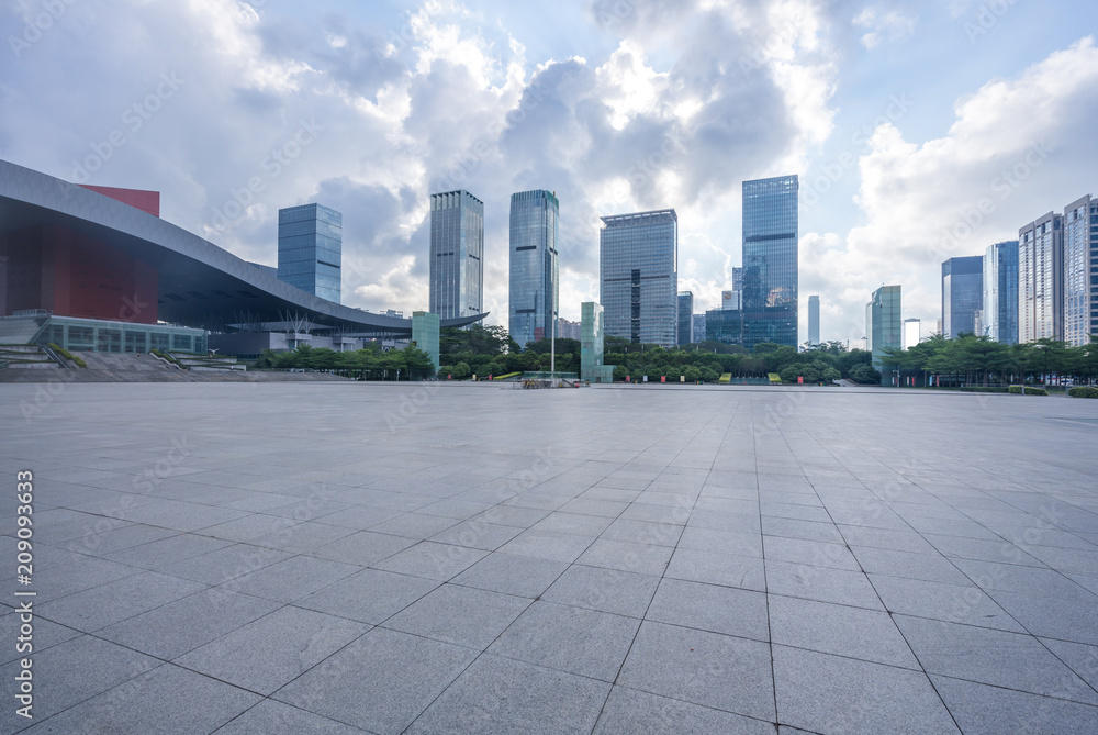 panoramic city skyline with empty square