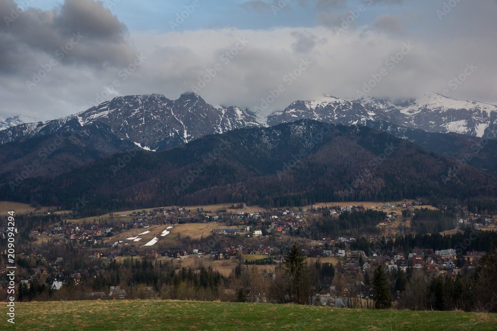Panorama of Tatra mountains and Zakopane city from Koscielisko, Poland