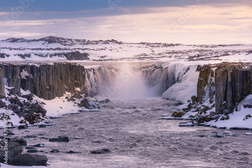 Selfoss waterfall during sunset in Iceland