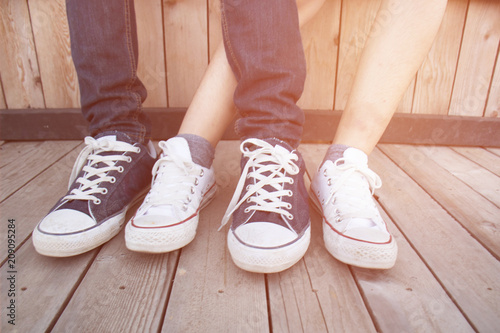 man and woman in stylish sneakers The concept of a style couple