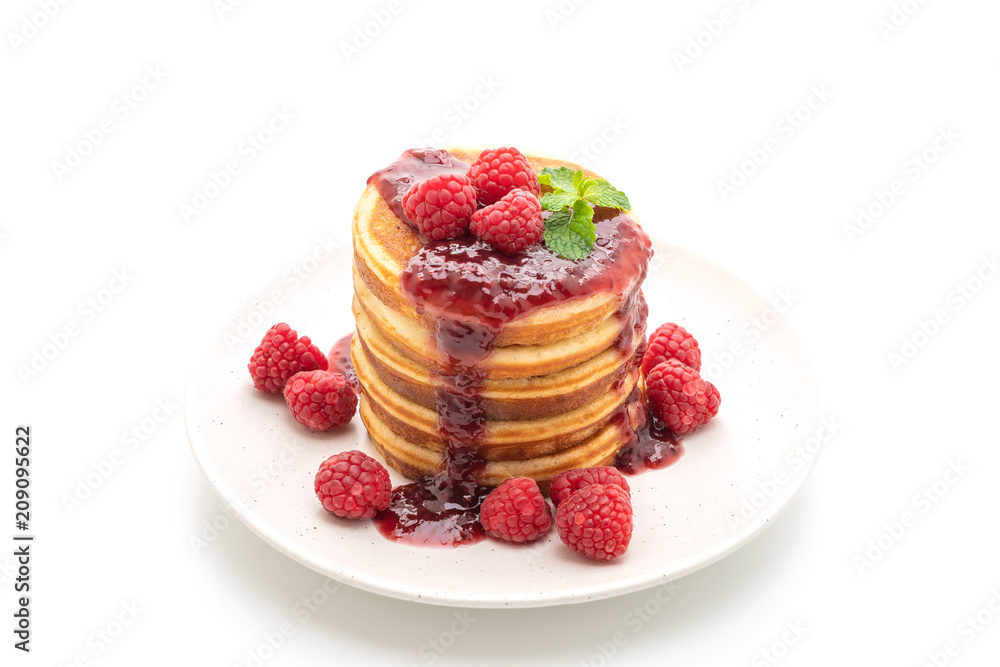 pancake with fresh raspberries and raspberry sauce pancake with fresh raspberries and raspberry sauce