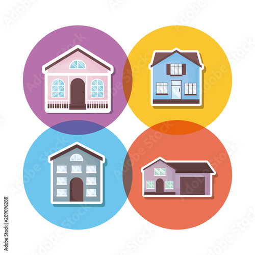 Wallpaper Mural icon set of modern houses over colorful circles and white background, vector illustration Torontodigital.ca