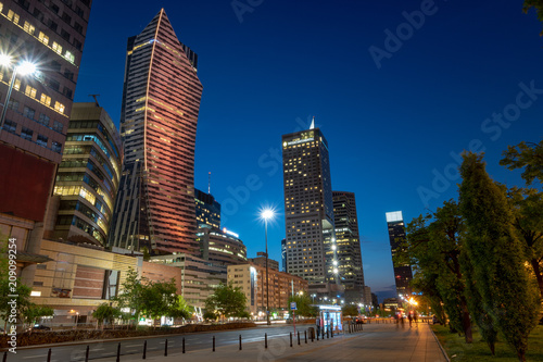Warsaw, Poland, April 2018:Panoramic view of Warsaw downtown during the night