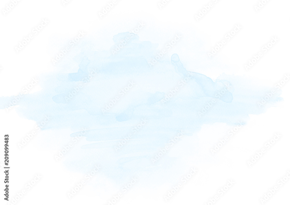 White-blue watercolor stain of a paint of the beautiful form on a paper texture. Background for a logo, text, design, template, layout, banner and space for illustrations.