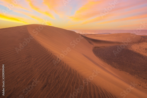 Famous natural park Maspalomas dunes in Gran Canaria at sunrise  Canary island  Spain