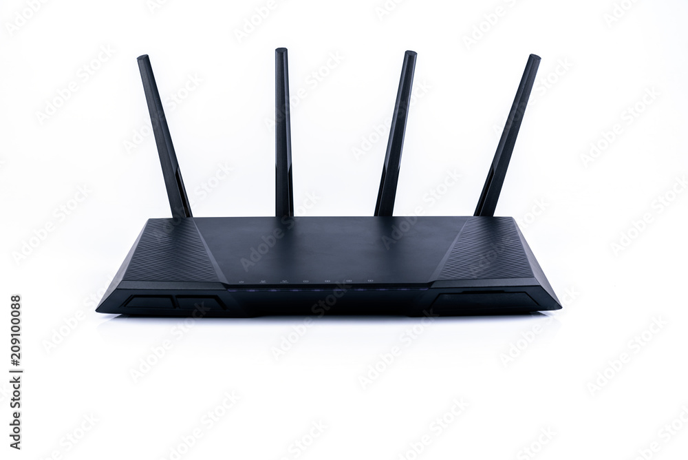 Fototapeta premium Black router or access point isolated on white background.