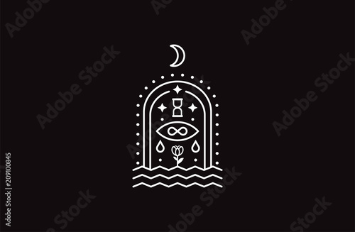 Grave art. Symbol of funeral. Thin line signs of death for design logo. Funeral agency. Vector logo and emblem.