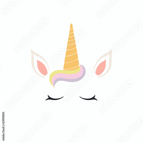 Hand drawn vector illustration of a cute funny unicorn face cake decoration. Isolated objects on white background. Flat style design. Concept for children print.