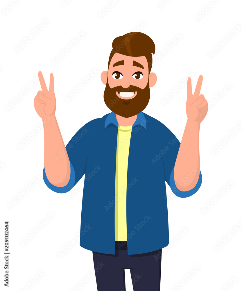 Young Businessman showing victory sign. Closeup portrait of handsome guy holding up peace or victory sign. Young Businessman showing victory sign. Closeup portrait of handsome guy holding up peace or victory sign.