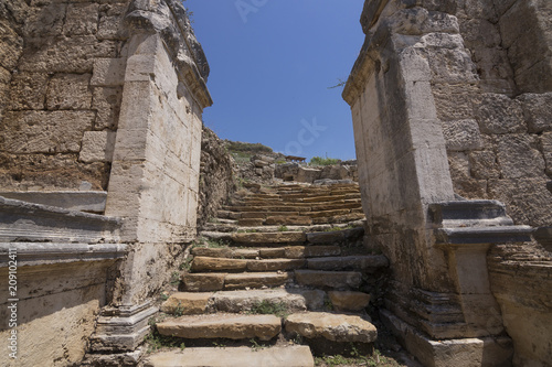 Stairway from the Nympahion of Kestros to observation deck of Perge Ancient City in Antalya, Turkey photo