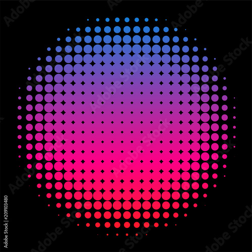 Colorful Rainbow Circle in Halftone, Halftone Dot Pattern, Vector Illustration.