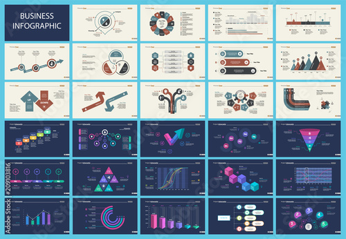 Set of analysis or management concept infographic charts. Business diagrams for presentation slide templates. For corporate report, advertising, banner and brochure design.