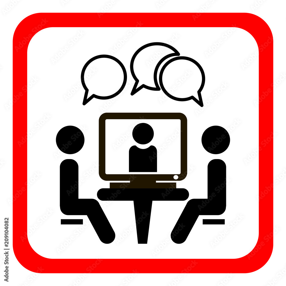 Conference icon. People sitting at the table. Online Video Chat vector icon. Conference icon. People sitting at the table. Online Video Chat vector icon.