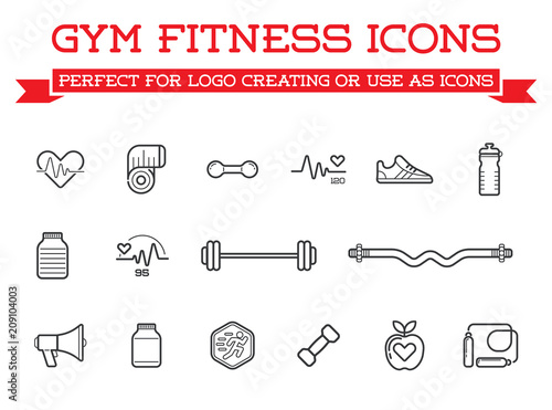 Set of Vector Fitness Aerobics Gym Elements and Fitness Icons Illustration can be used as Logo or Icon in premium quality