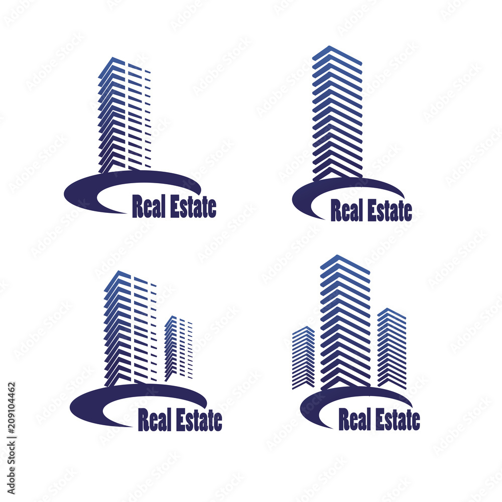 Vector icons for real estate construction.Vector icons of architecture, urban and suburban homes
