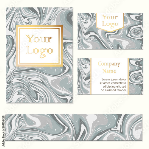 Business card, brochure, flyer and banner with marble texture. Luxury business card template. Vector illustration.