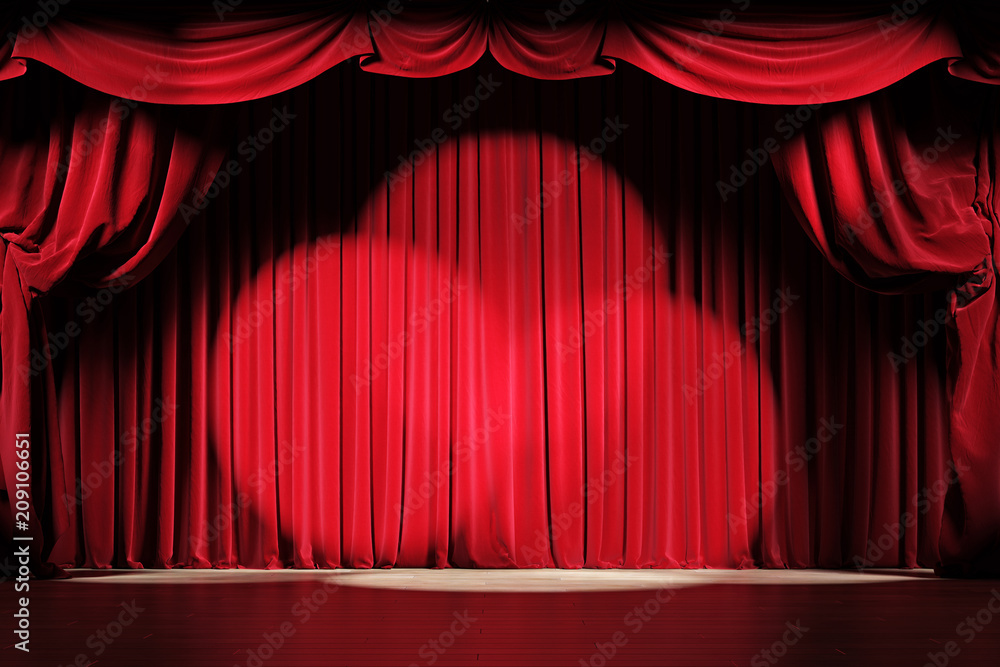 Wall murals Theater stage with red velvet curtains with spotlights -  