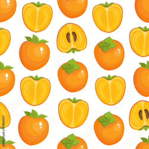 Vector pattern with cartoon persimmon isolated on white.
