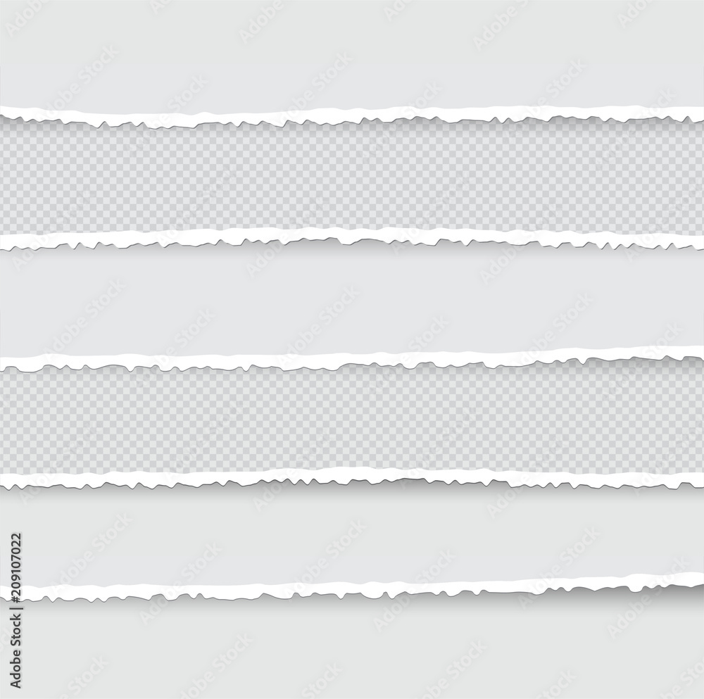 Set of Ripped and Torn Paper Stripes. Texture of Paper with Damaged Edge Isolated on Transparent background. Vector illustration. Set of Ripped and Torn Paper Stripes. Texture of Paper with Damaged Edge Isolated on Transparent background. Vector illustration.