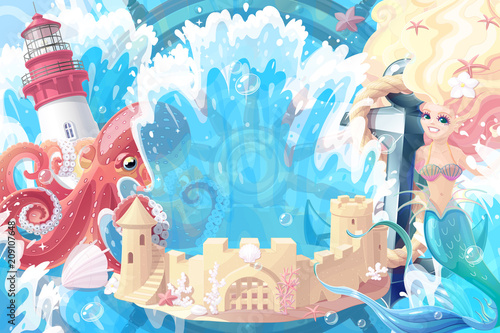 
vector creative maritime ocean vacation collage 