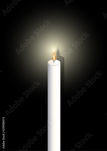 White candle  Mourning symbol. RIP Funeral card Black Background Vector