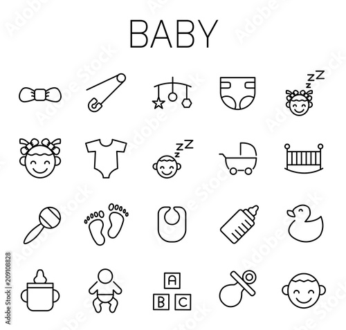 Baby related vector icon set