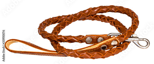 brown leather leash on a white background