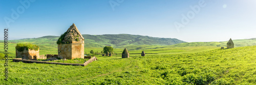 View of the 17th century memorial mausoleum complex in the Kalahana village, Azerbaijan. Located in the south of the Shemakha city