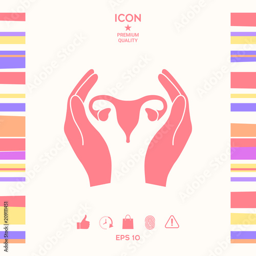 Hands holding Female uterus - protection icon