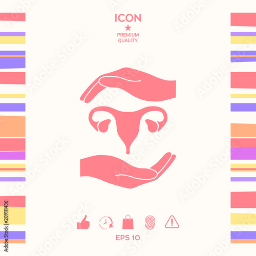 Hands holding Female uterus - protection symbol