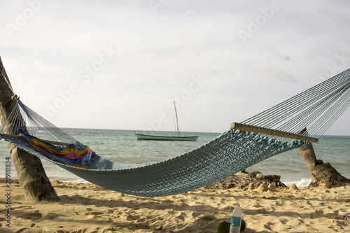 beachfront hammock on a beautiful Caribbean beach © carles