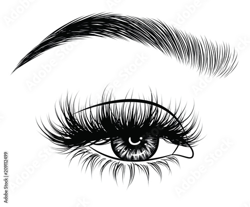 Fényképezés Illustration for beauty salon for eyebrow and eyelash extension vector poster  of beautiful woman