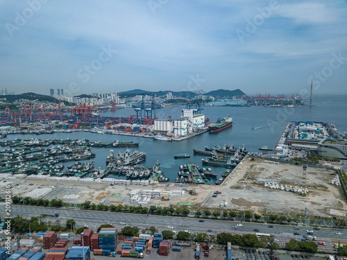 Aerial View of Large Port in Busan, South Korea