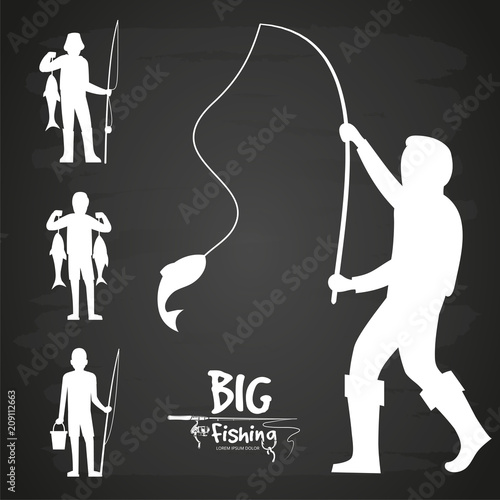 White fisherman silhouette vector design