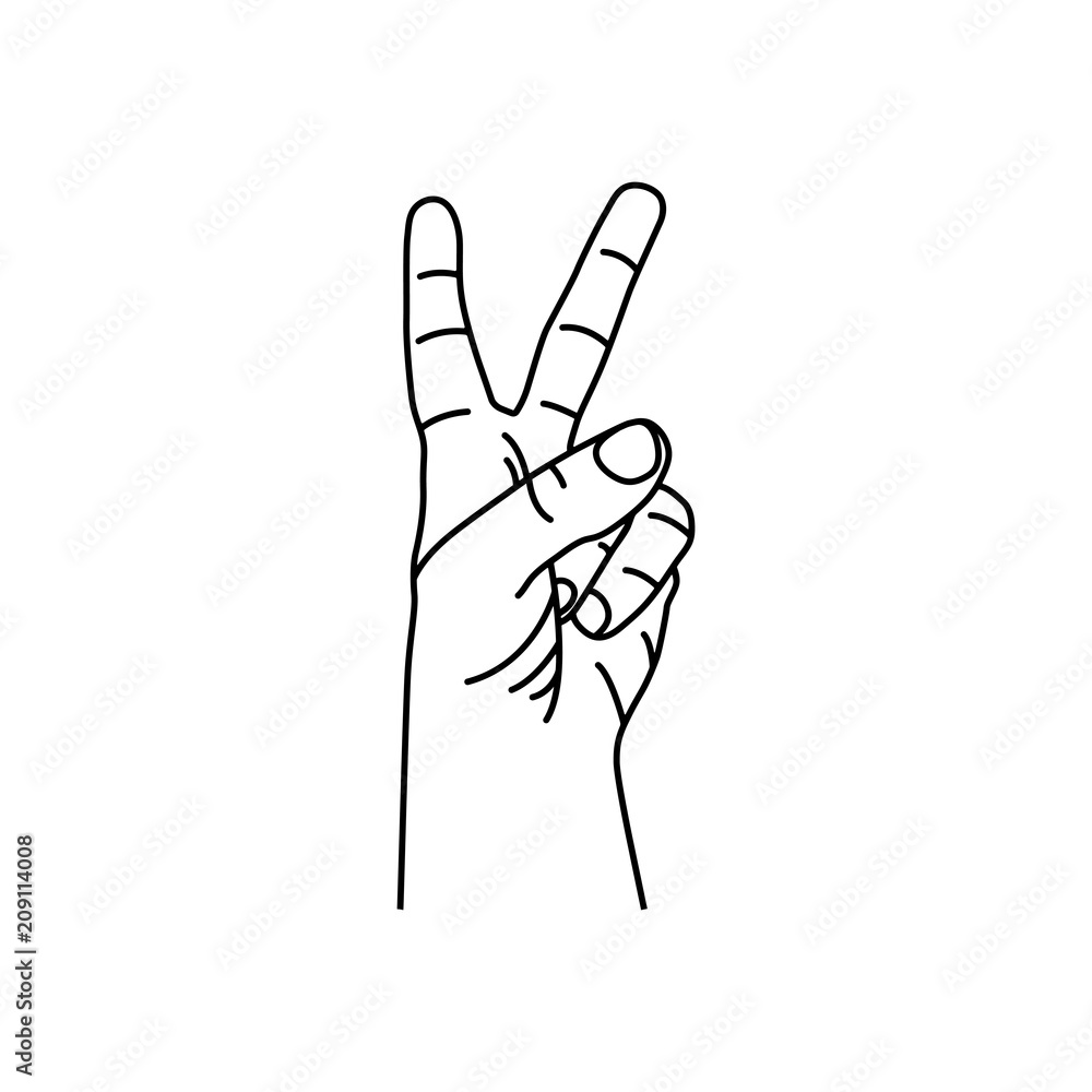 Victory Hand Sign. Vector black illustration isolated on white background. Victory Hand Sign. Vector black illustration isolated on white background.