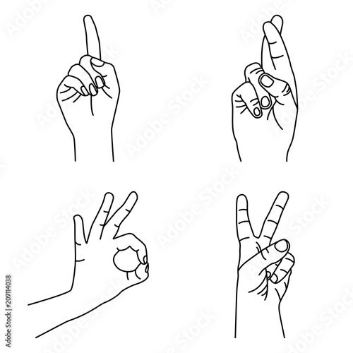 Hand signs set. Vector illustration. 