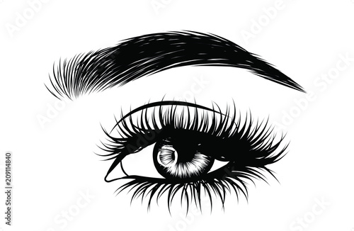 Fashion illustration with intense smoky eye make up and sexy glowy eye.Extra look for holiday/party/birthday Idea for business visit card, typography vector.Perfect salon look