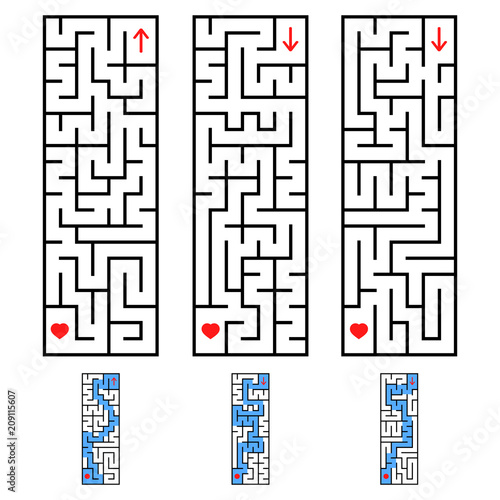 A set of rectangular labyrinths. An interesting game for children and teenagers. Simple flat vector illustration isolated on white background.
