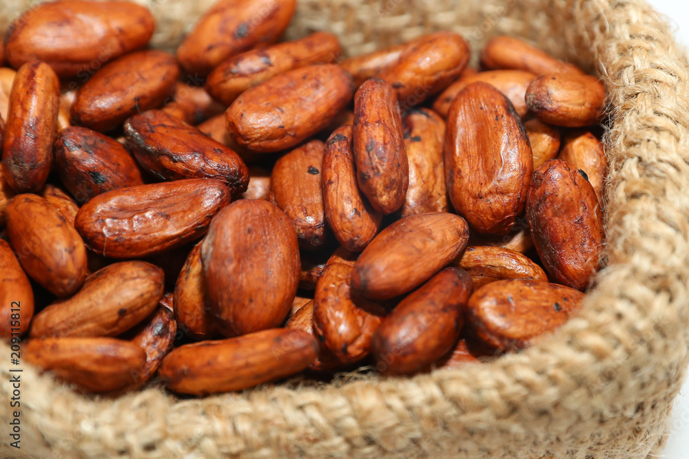 Roasted cocoa beans to produce chocolate in a bag Roasted cocoa beans to produce chocolate in a bag