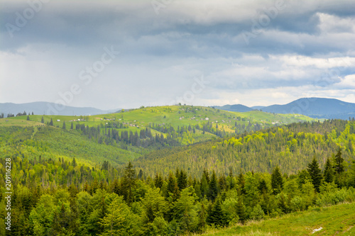 Ukrainian Carpathians on a cloudy day, storm clouds - a mountain landscape.