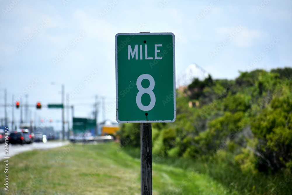 Mile marker 8 sign on Outer Banks North Carolina Mile marker 8 sign on Outer Banks North Carolina