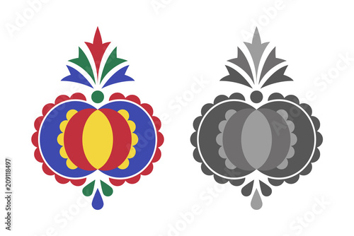 Traditional folk ornament, the Moravian ornament from region Slovacko, floral embroidery symbol isolated on white background, vector illustration