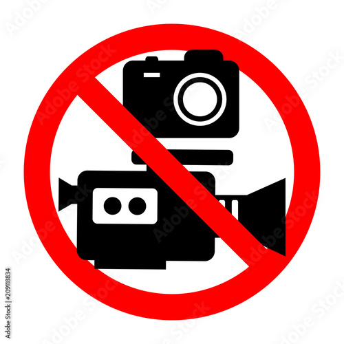 sign prohibition to record a video camera and photo on a white background