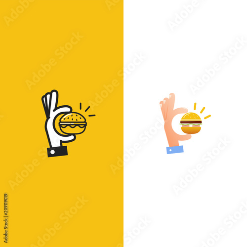 Delicious burger. Hand with a small hamburger.