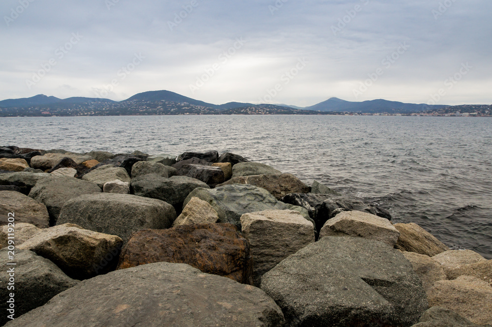 Boulders on the shore.