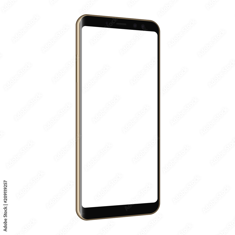 Frameless cellphone mock up - left perspective view. Vector illustration Frameless cellphone mock up - left perspective view. Vector illustration
